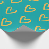 Geel op Zee Groen handgetekende harten Cadeaupapier (Hoek)