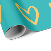 Geel op Zee Groen handgetekende harten Cadeaupapier (Rol Hoek)