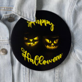 Geel op zwart, Happy Halloween tekstpompoen Ronde Button 6,0 Cm