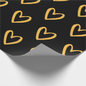 Geel op zwarte handgetekende harten cadeaupapier (Hoek)