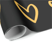 Geel op zwarte handgetekende harten cadeaupapier (Rol Hoek)