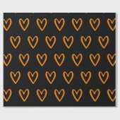 Geel op zwarte handgetekende harten cadeaupapier (Vlak)