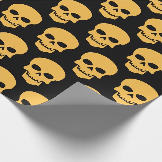 Geel op zwarte Skulls Cadeaupapier (Hoek)