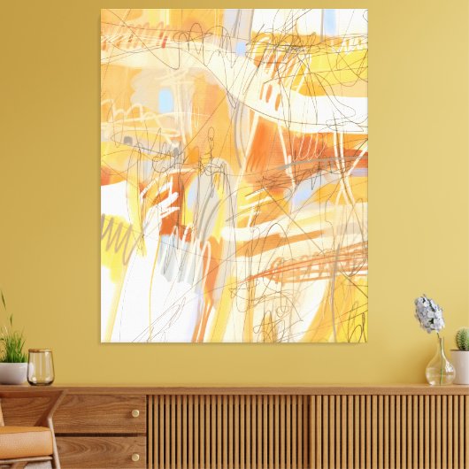 Geel Oranje Abstract expressionistisch schilderen Canvas Afdruk (Insitu (Woonkamer))
