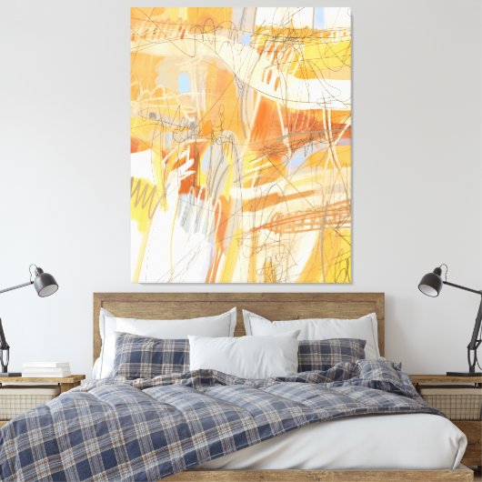 Geel Oranje Abstract expressionistisch schilderen Canvas Afdruk (Insitu (Slaapkamer))