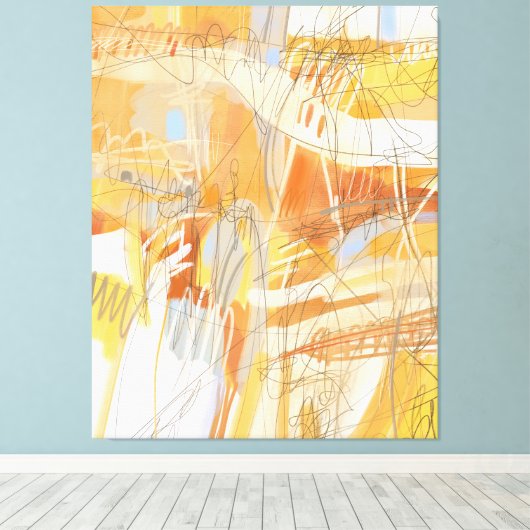 Geel Oranje Abstract expressionistisch schilderen Canvas Afdruk (Insitu (Houten vloer))