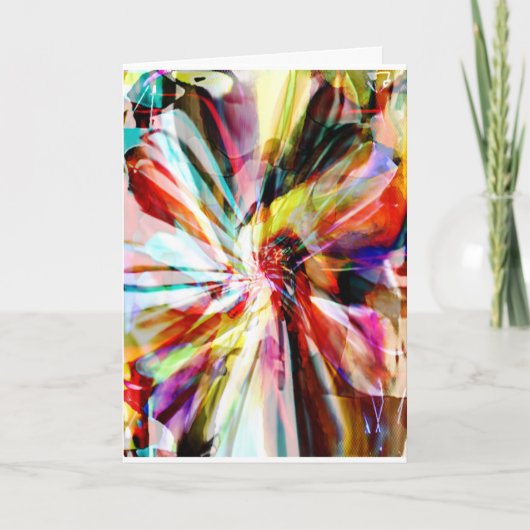 Geel Oranje Aqua White Abstract Ribbon Flower Kaart (Voorkant)