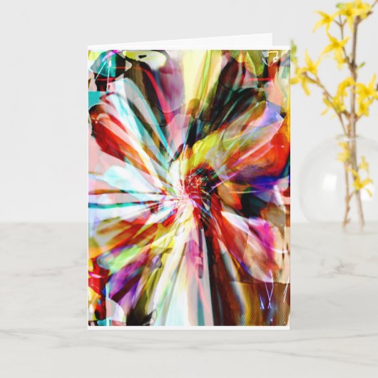 Geel Oranje Aqua White Abstract Ribbon Flower Kaart (Gele Bloem)