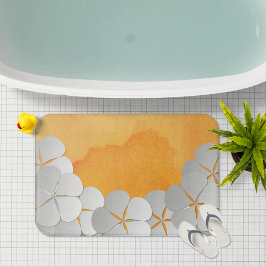 Geel-oranje aquarel en witte bloemen badmat