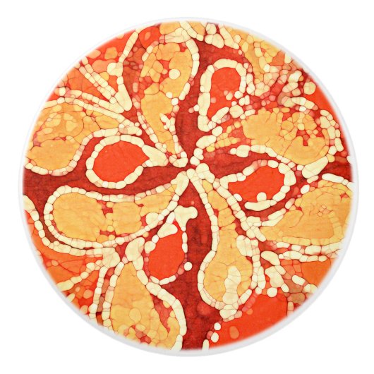 Geel Oranje Bali Batik Style Paisley Pattern Keramische Knop (Voorkant)