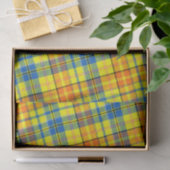 Geel Oranje Blauw Gestreepte Plaid Design Tissuepapier (Geschenk)