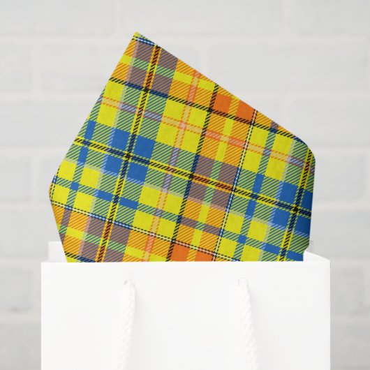 Geel Oranje Blauw Gestreepte Plaid Design Tissuepapier (Cadeauzakje)