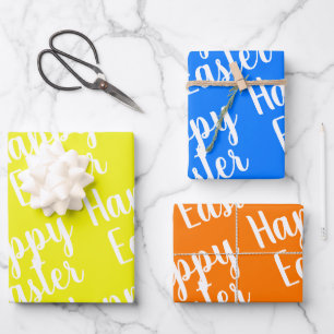 geel Oranje blauw Happy Easter Inpakpapier Vel