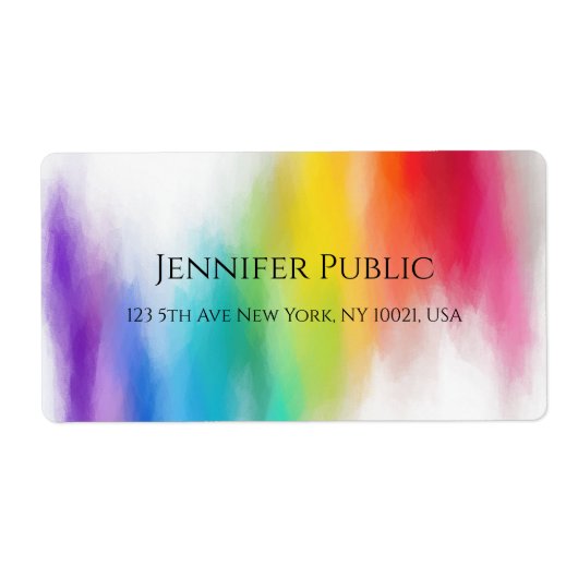Geel Oranje Blauw Roze Rood Paars Modern Etiket (Voorkant)