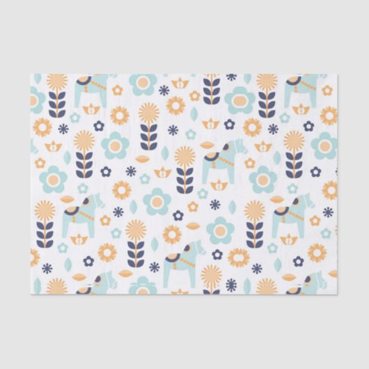 geel oranje blauw Scandinavisch folkpatroon Tissuepapier (Voorkant)