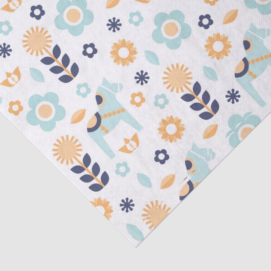 geel oranje blauw Scandinavisch folkpatroon Tissuepapier (Detail)