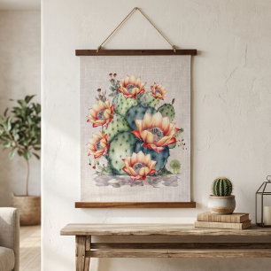 Geel/oranje bloeiende cactus  hangend wandkleed