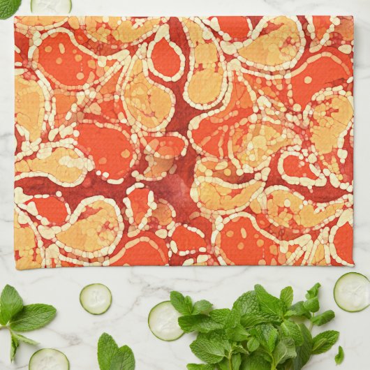 Geel Oranje Bohemen Bali Batik Style Paisley Theedoek (Gevouwen)