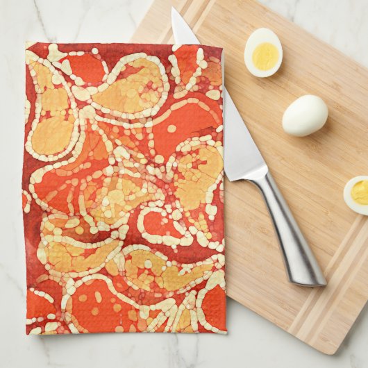 Geel Oranje Bohemen Bali Batik Style Paisley Theedoek (Quarter Fold)