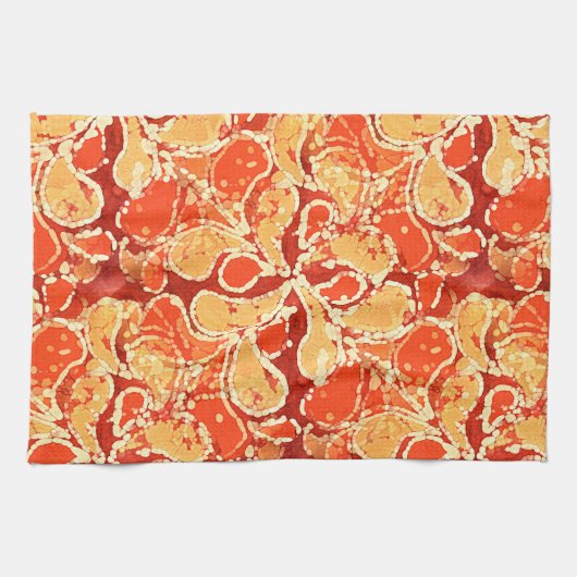 Geel Oranje Bohemen Bali Batik Style Paisley Theedoek (Horizontaal)