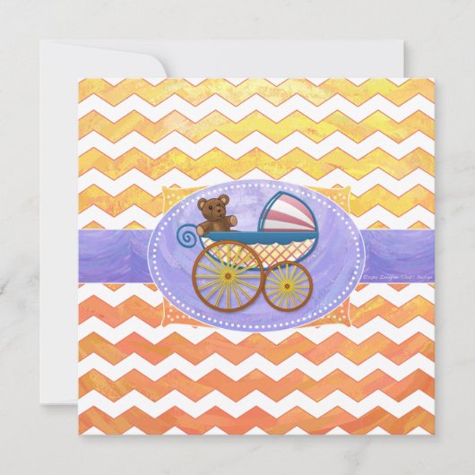 Geel, Oranje Chevron Baby shower Square Kaart (Voorkant)