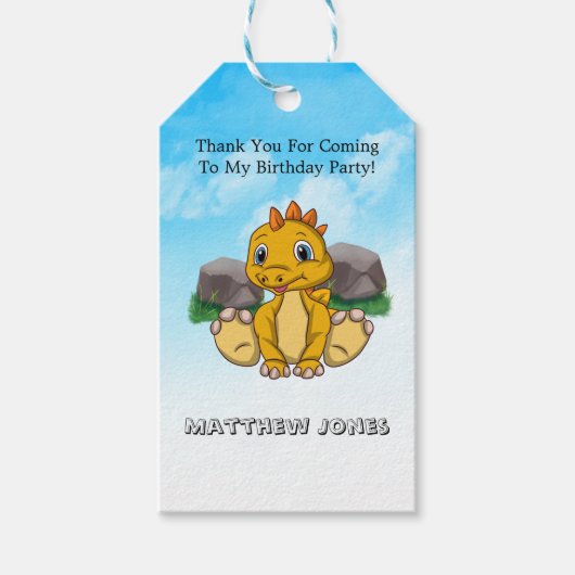 Geel Oranje Cute Dinosaur Hartelijk dank Cadeaulabel (Voorkant)