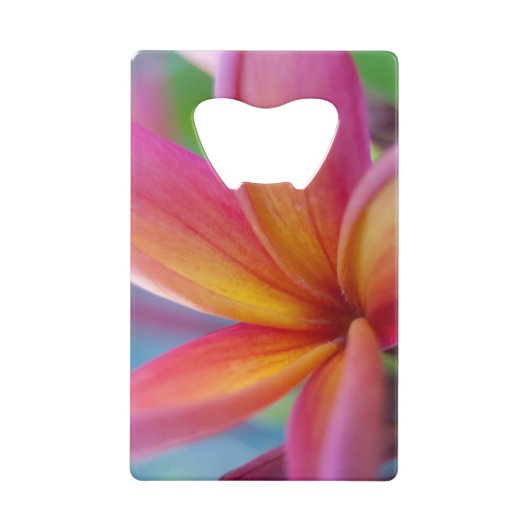 Geel Oranje Deep Pink Tropische Plumeria Flower Creditkaart Flessenopener (Voorkant)