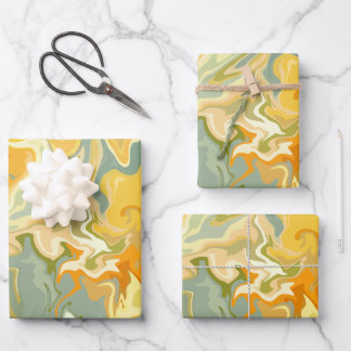 Geel, Oranje en Groen Abstracte Vloeibare Kunst Inpakpapier Vel