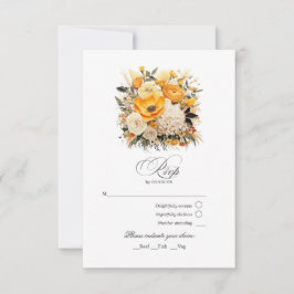 Geel, Oranje en Ivoor Bloemige Huwelijk RSVP Kaartje