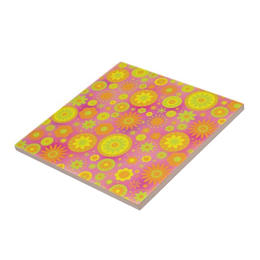 Geel Oranje en roze hippy-ventilator Tegeltje (Zijkant)