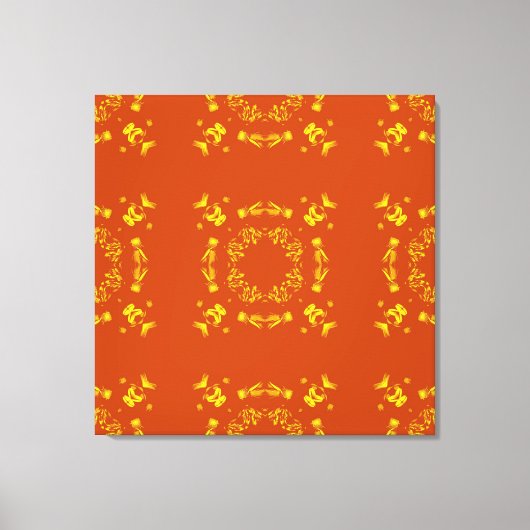 Geel, Oranje, Floral DamasRetro Patroon Canvas Afdruk (Voorkant)
