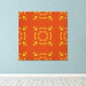 Geel, Oranje, Floral DamasRetro Patroon Canvas Afdruk (Insitu (Houten vloer))