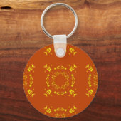 Geel, Oranje, Floral DamasRetro Patroon Sleutelhanger (Voorkant)