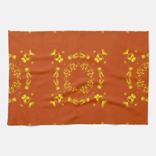 Geel, Oranje, Floral DamasRetro Patroon Theedoek (Horizontaal)