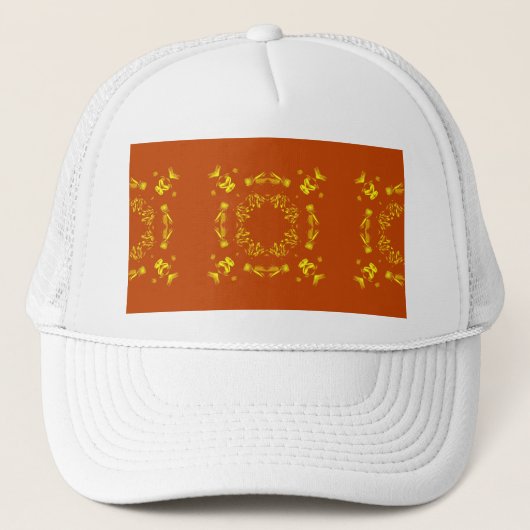 Geel, Oranje, Floral DamasRetro Patroon Trucker Pet (Voorkant)