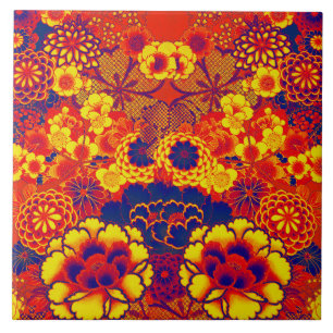 GEEL ORANJE FLOWERS Peony, Rozen Japanse Floral Tegeltje