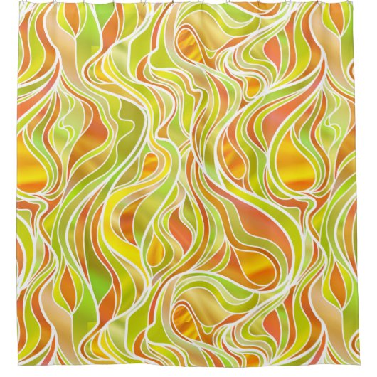 Geel Oranje Glas in lood Abstract Douchegordijn (Voorkant)