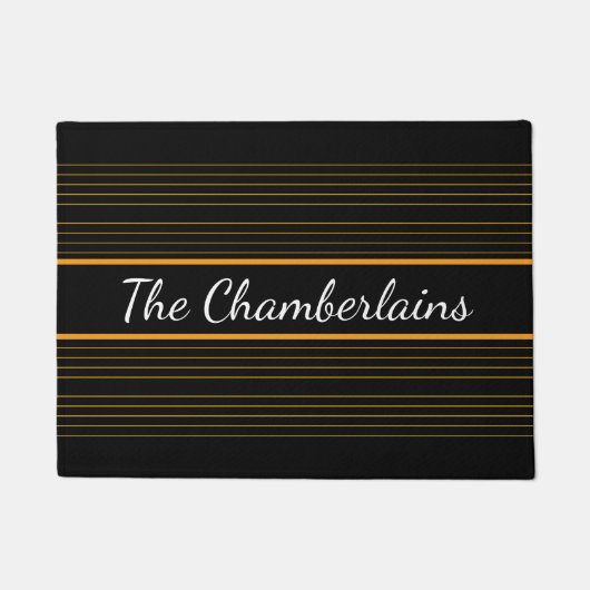 Geel Oranje Golden Treble Clef Staves op BLACK Deurmat (Voorkant)