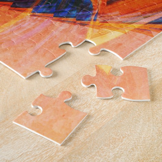 Geel oranje groen abstract fractal legpuzzel (Zijkant)