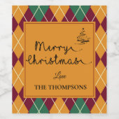 Geel Oranje Groen Manuscript Argyle Zure Kerst Wijn Etiket (Enkel label)