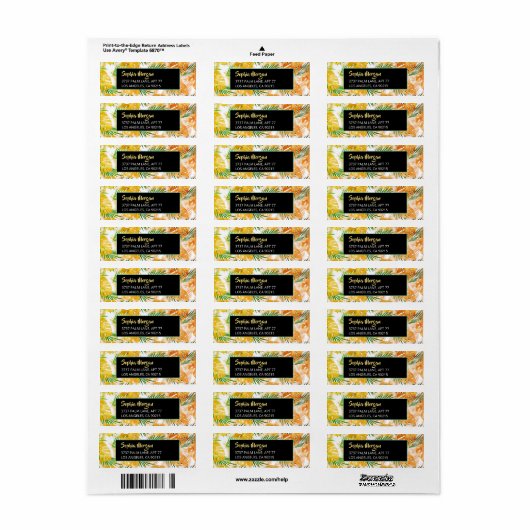 Geel Oranje Groen Tropisch Bladeren Naam en adres Etiket (Full Sheet)