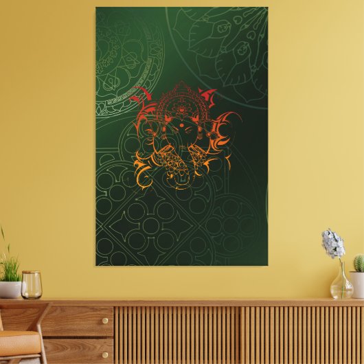 Geel Oranje groene olifant Ganesha Mandala Canvas Afdruk (Insitu (Woonkamer))