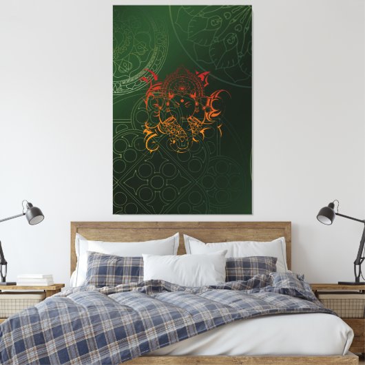 Geel Oranje groene olifant Ganesha Mandala Canvas Afdruk (Insitu (Slaapkamer))