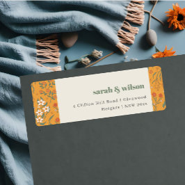 Geel Oranje Groovy Retro Arch Floral Adres Etiket