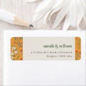 Geel Oranje Groovy Retro Arch Floral Adres Etiket (Insitu)