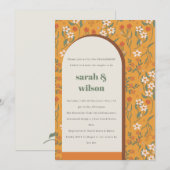 Geel Oranje Groovy Retro Arch Floral Verloving Kaart (Voorkant / Achterkant)