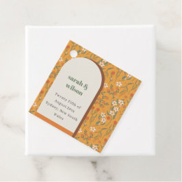 Geel Oranje Groovy Retro Arch Floral Wedding Bedankjes Labels