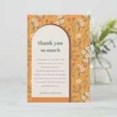 Geel Oranje Groovy Retro Arch Floral Wedding Bedankkaart (Staand voorkant)