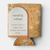 Geel Oranje Groovy Retro Arch Floral Wedding Blikjeskoeler (Voorkant)