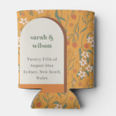 Geel Oranje Groovy Retro Arch Floral Wedding Blikjeskoeler (Achterkant)